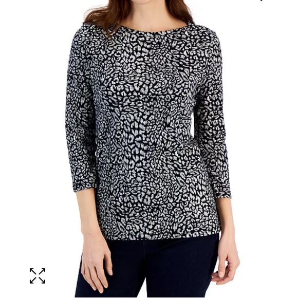 Style & Co pima cotton print essential knit 3/4 sleeve top New, Petite Small - Picture 3 of 16